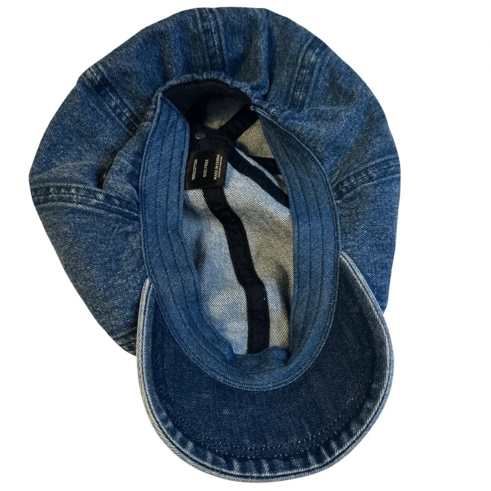 Cara Park Blue Denim Newsboy Cap Baker Boy Hat Acid Wash Cotton One Size